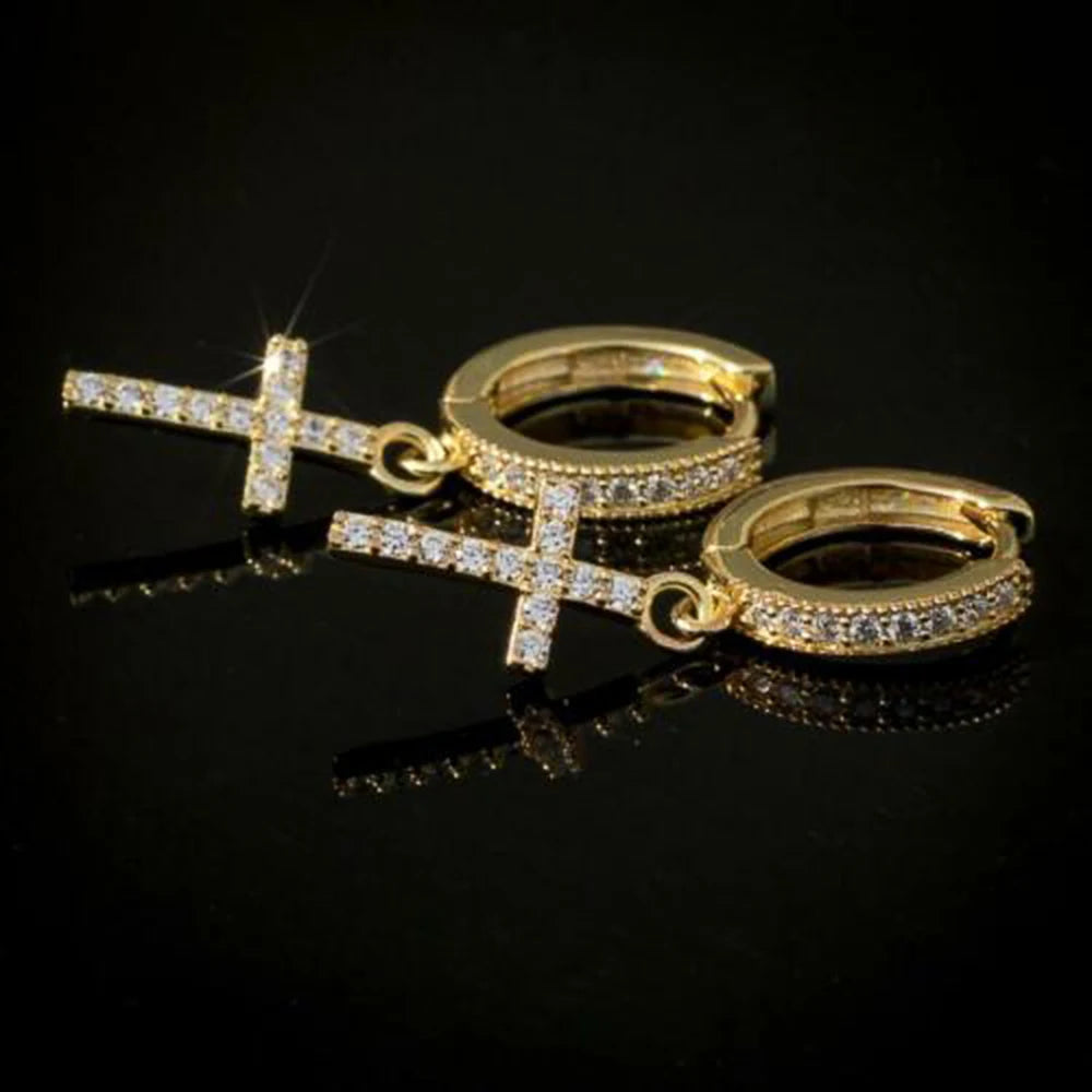 Stylish Arrow Cross-shape Drop Earrings for Women/Men Dazzling Crystal Zirconia Hiphop Party Female/Male Fashion Earrings