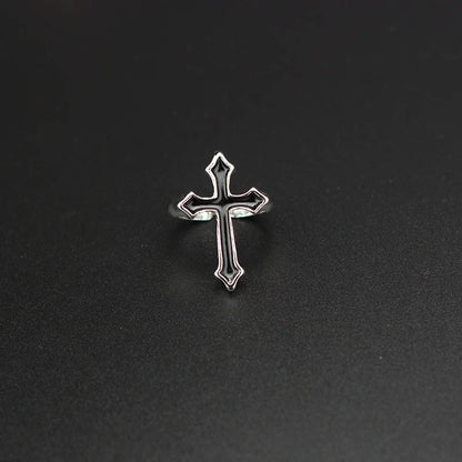 1PC Vintage Black Big Cross Open Ring For Women Party Jewelry Men Trendy Gothic Metal Color Finger Ring Anillo