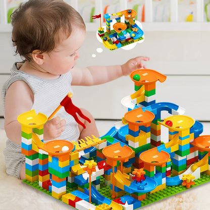 86-344pcs Marble Race Run Block Big Size Building Blocks Maze Ball Funnel Slide Blocks Creative Bricks Assemble Toys for Kids