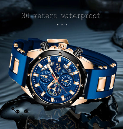 2024 LIGE New Fashion Mens Watches Top Brand Luxury Silicone Sport Watch Men Quartz Date Clock Waterproof Wristwatch Chronograph