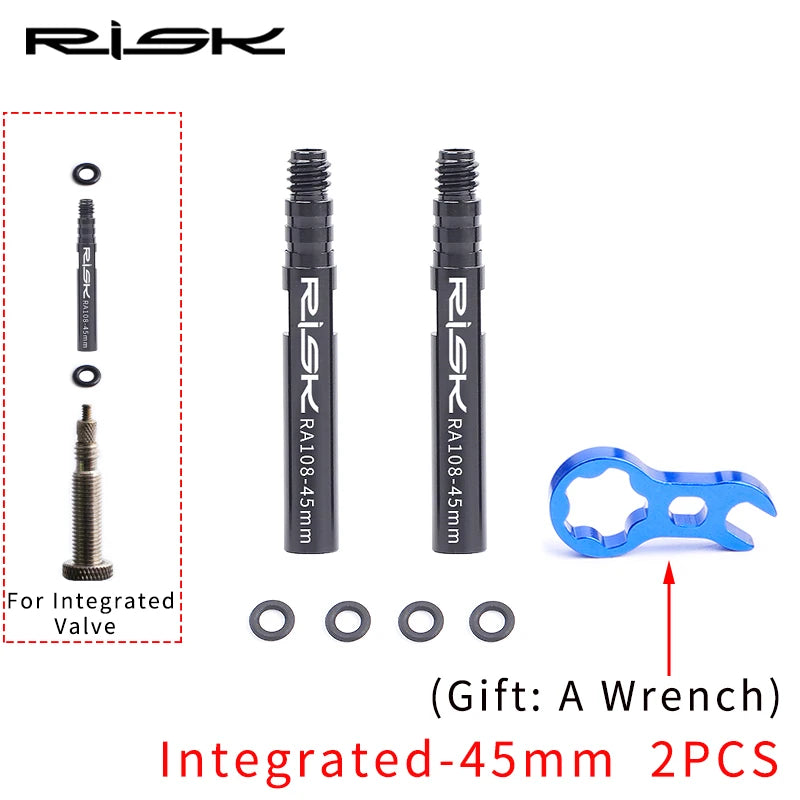 RISK Bicycle Presta Valve Extender Pole with 3in1 Wrench Tool 45mm/80mm Road Bike Rim Valve Extension Rod for Tube Tire Tubeless