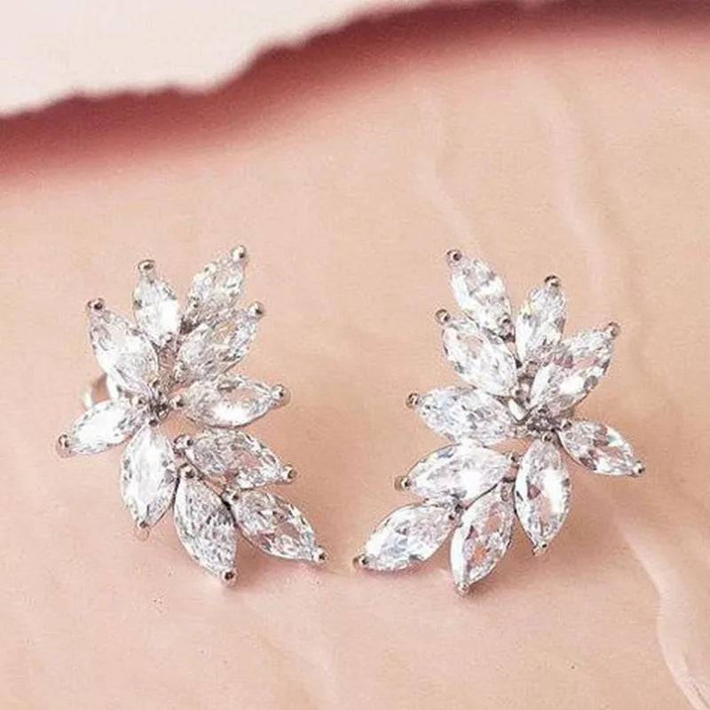 Chic Leaf Stud Earrings with AAA Marquise Cubic Zirconia Delicate Accessories for Women Wedding Party Statement Jewelry