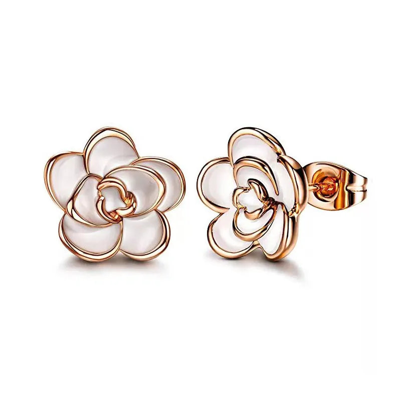 Huian Classic Camellia Flower Stud Earring Delicate Women Accessory  Daily Wearing Party Earring with White/Black Flower Jewelry
