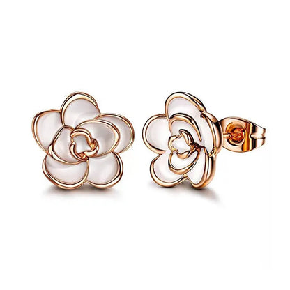 Huian Classic Camellia Flower Stud Earring Delicate Women Accessory  Daily Wearing Party Earring with White/Black Flower Jewelry