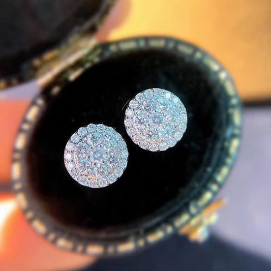 Dainty Round Shaped Stud Earrings for Women Full White Cubic Zirconia Simple and Classic Female Earrings Wholesale Lots