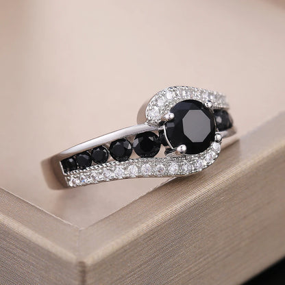 Special-interest Black Stone Women Wedding Ring Dazzling Crystal Zircon Delicate Gift Top Quality Female Classic Jewelry