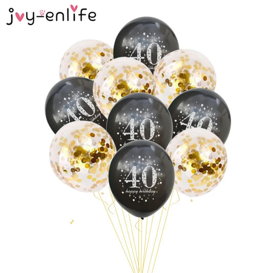 JOY-ENLIFE 10pcs Inflatable Confetti Balloons 12inch Latex Balloons 30 40 50 60 Years Birthday Party Adult Foil Helium Balloons