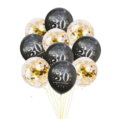 JOY-ENLIFE 10pcs Inflatable Confetti Balloons 12inch Latex Balloons 30 40 50 60 Years Birthday Party Adult Foil Helium Balloons