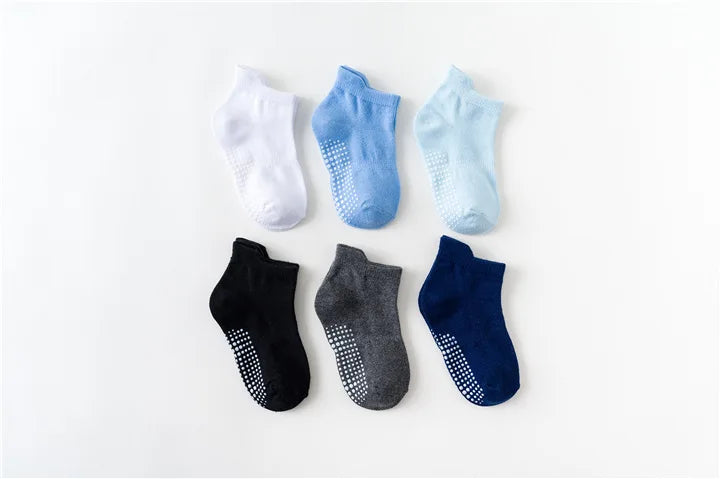 6/12 Pairs/lot 0-5 Yrs Cotton Children's Anti-slip Boat Socks For Boys Girl Low Cut Floor Kid Sock With Rubber Grips Polka dot