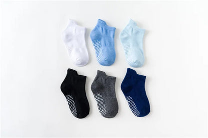 6/12 Pairs/lot 0-5 Yrs Cotton Children's Anti-slip Boat Socks For Boys Girl Low Cut Floor Kid Sock With Rubber Grips Polka dot