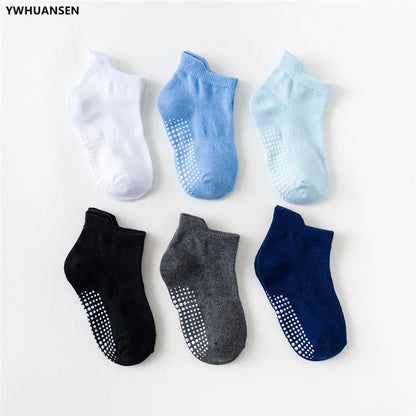 6/12 Pairs/lot 0-5 Yrs Cotton Children's Anti-slip Boat Socks For Boys Girl Low Cut Floor Kid Sock With Rubber Grips Polka dot
