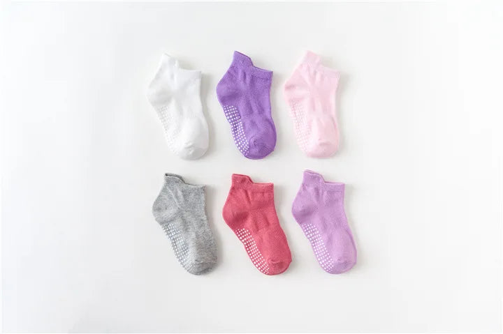 6/12 Pairs/lot 0-5 Yrs Cotton Children's Anti-slip Boat Socks For Boys Girl Low Cut Floor Kid Sock With Rubber Grips Polka dot