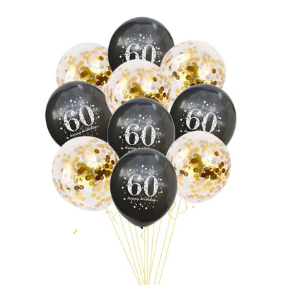 JOY-ENLIFE 10pcs Inflatable Confetti Balloons 12inch Latex Balloons 30 40 50 60 Years Birthday Party Adult Foil Helium Balloons