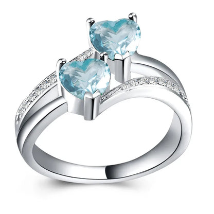 Stylish Female Rings Silver-plated Double Heart-Shaped Cubic Zircons Wedding Ring For Women Girls Nice Gift For Birthday