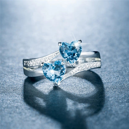 Stylish Female Rings Silver-plated Double Heart-Shaped Cubic Zircons Wedding Ring For Women Girls Nice Gift For Birthday