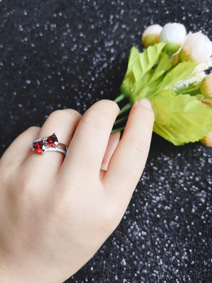 Stylish Female Rings Silver-plated Double Heart-Shaped Cubic Zircons Wedding Ring For Women Girls Nice Gift For Birthday