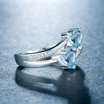 Stylish Female Rings Silver-plated Double Heart-Shaped Cubic Zircons Wedding Ring For Women Girls Nice Gift For Birthday