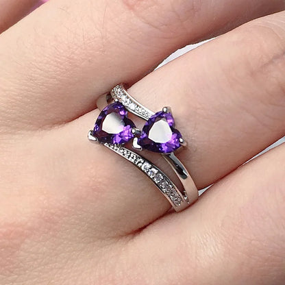 Stylish Female Rings Silver-plated Double Heart-Shaped Cubic Zircons Wedding Ring For Women Girls Nice Gift For Birthday