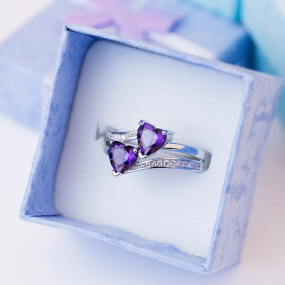 Stylish Female Rings Silver-plated Double Heart-Shaped Cubic Zircons Wedding Ring For Women Girls Nice Gift For Birthday