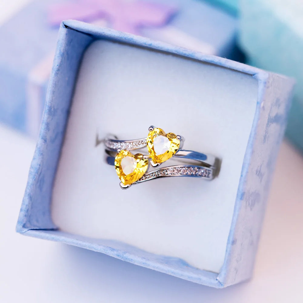 Stylish Female Rings Silver-plated Double Heart-Shaped Cubic Zircons Wedding Ring For Women Girls Nice Gift For Birthday