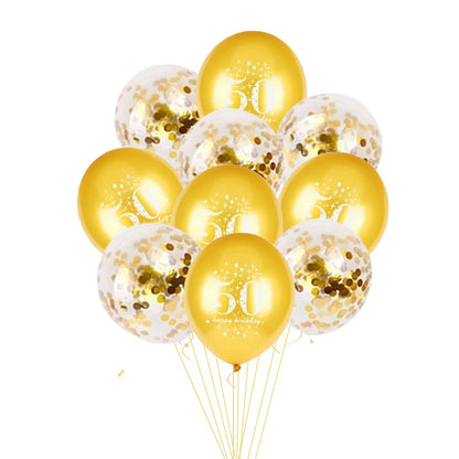 JOY-ENLIFE 10pcs Inflatable Confetti Balloons 12inch Latex Balloons 30 40 50 60 Years Birthday Party Adult Foil Helium Balloons