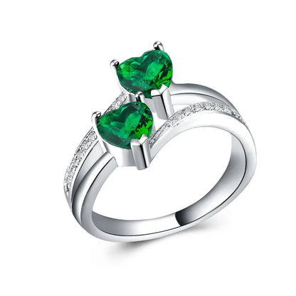 Stylish Female Rings Silver-plated Double Heart-Shaped Cubic Zircons Wedding Ring For Women Girls Nice Gift For Birthday