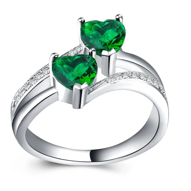 Stylish Female Rings Silver-plated Double Heart-Shaped Cubic Zircons Wedding Ring For Women Girls Nice Gift For Birthday
