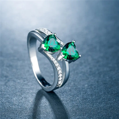 Stylish Female Rings Silver-plated Double Heart-Shaped Cubic Zircons Wedding Ring For Women Girls Nice Gift For Birthday