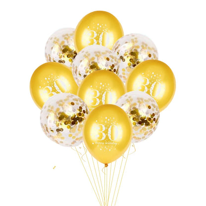 JOY-ENLIFE 10pcs Inflatable Confetti Balloons 12inch Latex Balloons 30 40 50 60 Years Birthday Party Adult Foil Helium Balloons
