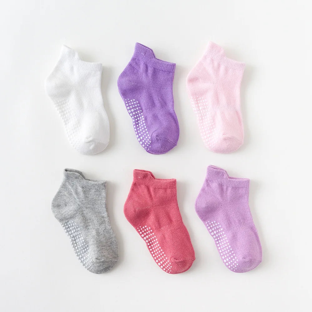 6/12 Pairs/lot 0-5 Yrs Cotton Children's Anti-slip Boat Socks For Boys Girl Low Cut Floor Kid Sock With Rubber Grips Polka dot