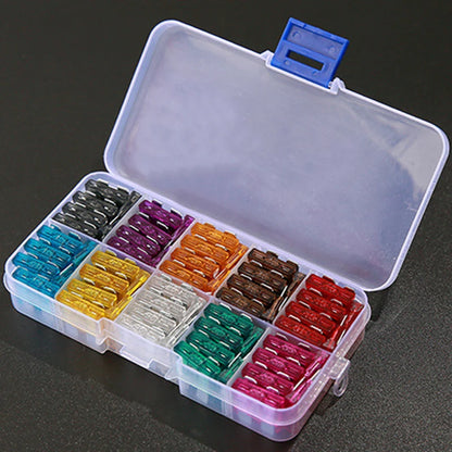 100pcs 50pcs Car Fuse Assortment Set Profile Middle Size Blade Type Fuse Auto Car Truck 2-35A Fuse with Box Clip