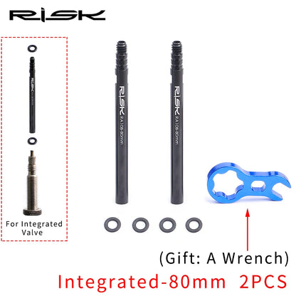 RISK Bicycle Presta Valve Extender Pole with 3in1 Wrench Tool 45mm/80mm Road Bike Rim Valve Extension Rod for Tube Tire Tubeless
