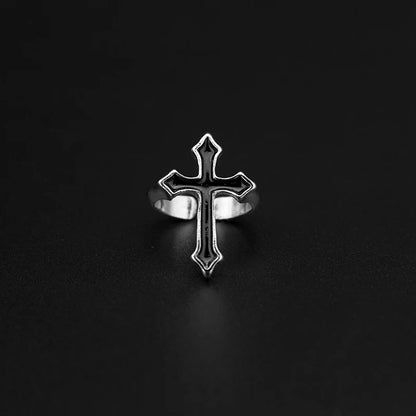1PC Vintage Black Big Cross Open Ring For Women Party Jewelry Men Trendy Gothic Metal Color Finger Ring Anillo