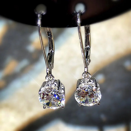 Hot Sale Simple Dangle Earrings for Women Round Cubic Zirconia Pendent Elegant Female Accessories Gift Fashion Jewelry