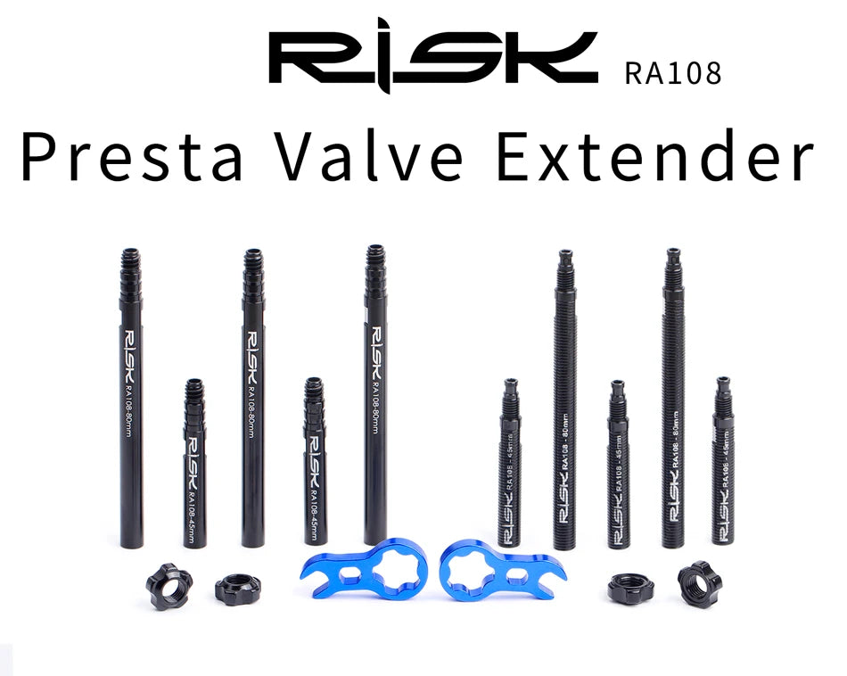 RISK Bicycle Presta Valve Extender Pole with 3in1 Wrench Tool 45mm/80mm Road Bike Rim Valve Extension Rod for Tube Tire Tubeless