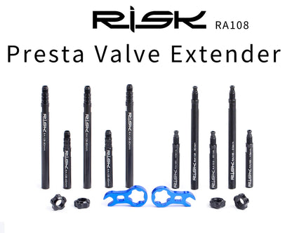 RISK Bicycle Presta Valve Extender Pole with 3in1 Wrench Tool 45mm/80mm Road Bike Rim Valve Extension Rod for Tube Tire Tubeless
