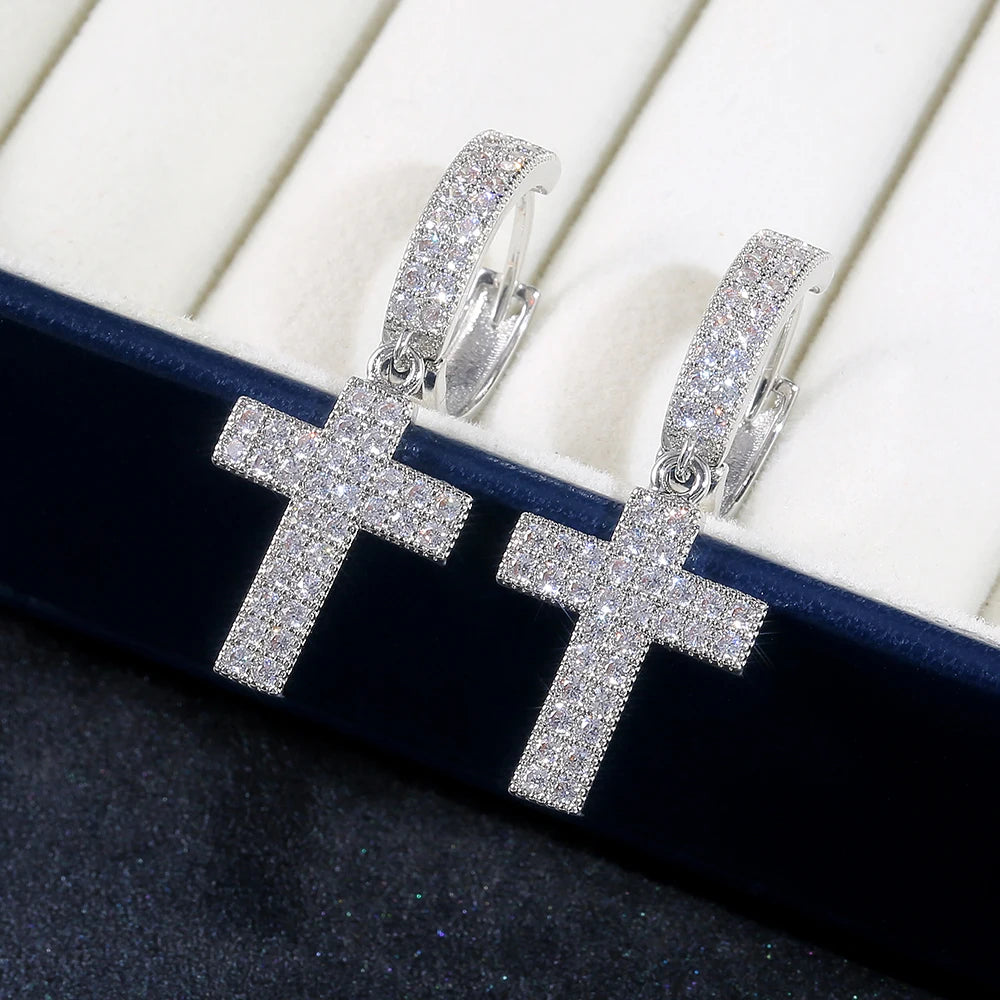 Stylish Arrow Cross-shape Drop Earrings for Women/Men Dazzling Crystal Zirconia Hiphop Party Female/Male Fashion Earrings