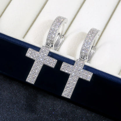 Stylish Arrow Cross-shape Drop Earrings for Women/Men Dazzling Crystal Zirconia Hiphop Party Female/Male Fashion Earrings