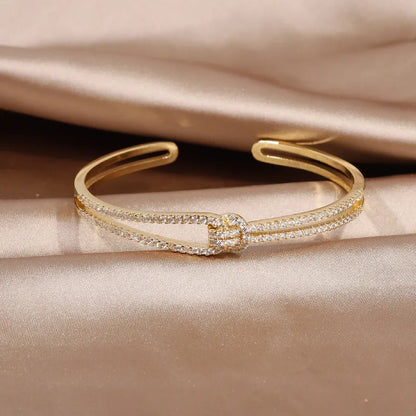 2024 French new design fashion jewelry two-color plated zircon letter X opening bracelet elegant women's daily work accessories