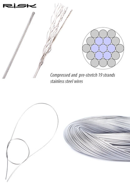 5pcs RISK RC127 Stainless Steel MTB Mountain Road Bicycle Bike Derailleur Shift Brake Inner Cable Line Wire 2100mm 1550mm 1700mm