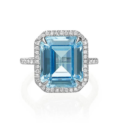 Luxury AAA Sky Blue CZ Stone Bridal Rings Graceful Anniversary Gift Ring for Wife Brilliant Women Classic Wedding Jewelry