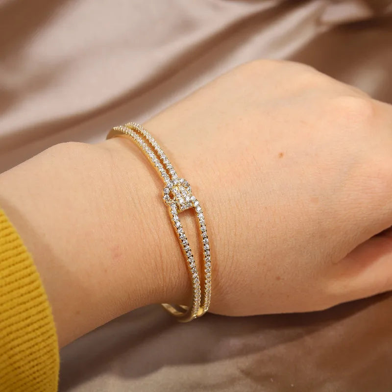 2024 French new design fashion jewelry two-color plated zircon letter X opening bracelet elegant women's daily work accessories
