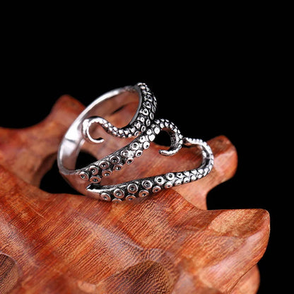 Titanium Steel Octopus Rings Gothic Deep Sea Monster Squid Finger Punk Tentacles Ring Adjustable Size Personality Jewelry Gift