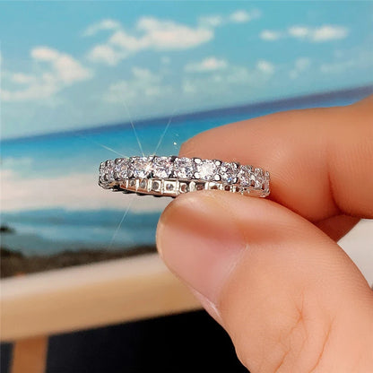 New Trendy Thin Finger Rings Silver Color Band with Shiny Cubic Zirconia Simple Stylish Daily Wear Accessories for Women