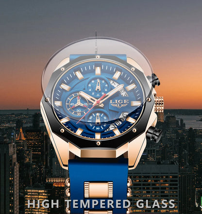 2024 LIGE New Fashion Mens Watches Top Brand Luxury Silicone Sport Watch Men Quartz Date Clock Waterproof Wristwatch Chronograph