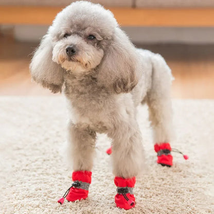 4pcs/set Waterproof Winter Pet Dog Shoes Anti-slip Rain Snow Boots Footwear Thick Warm For Small Cats Puppy Dogs Socks Booties