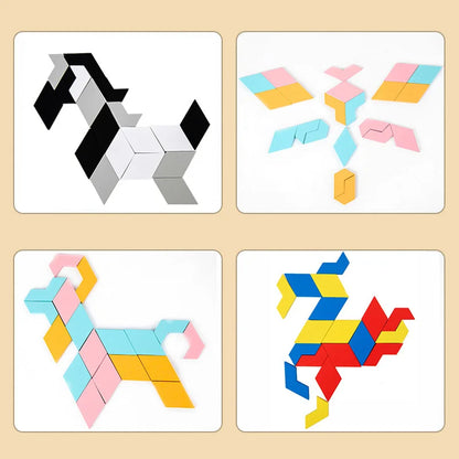 Montessori Wooden Toys 3D Jigsaw Puzzle Tangram Math Toys Baby Hand Grasp Board Shape Match Puzzle Educational Toys for Kids