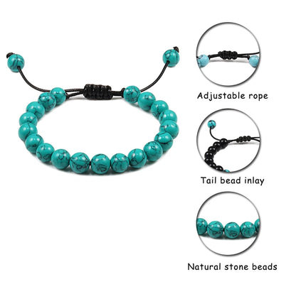 8mm Tiger Eye Stone Beads Bracelet Adjustable Braided Rope Bangles Natural Lava Rock Men Women Yoga Healing Balance Bracelets
