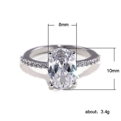 Oval Finger Ring Band Dazzling Brilliant CZ Stone Four Prong Setting Classic Wedding Anniversary Gift For Wife&Girlfriend