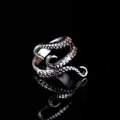 Titanium Steel Octopus Rings Gothic Deep Sea Monster Squid Finger Punk Tentacles Ring Adjustable Size Personality Jewelry Gift